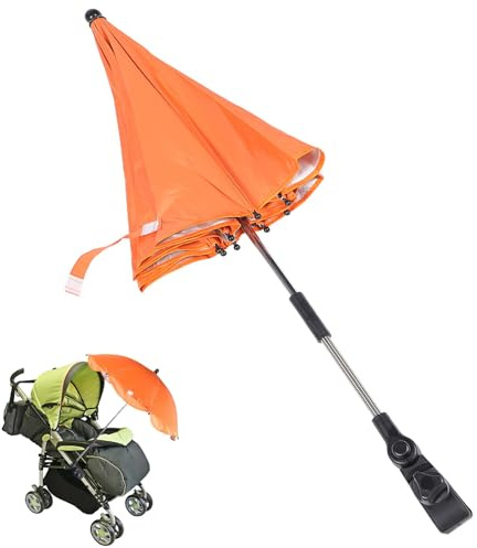 TOYANDONA Parasol de Poussette Bébé Pince Réglable, Ombrelle UV pour Ambiance Estivale, Protection Anti-uv et Utilisation sans Mains, en Tissu, Acier et Plastique Orange
