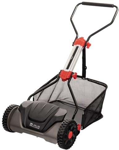 LEHMANN Tagliaerba a rullo 40 cm con cesto 30 L – Tagliaerba manuale a spinta per erba, senza elettricità, meccanico con 5 lame, altezza di taglio regolabile 15–42 mm, manico pieghevole