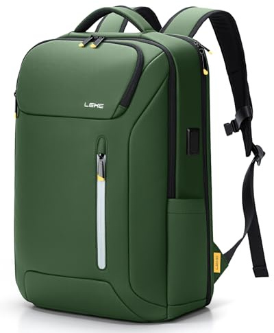 Lekespring Laptop Backpack for Men, 17.3 Inch 30L Business Rucksack | Water-Resistant with USB Charging Port for Travel, Work Commute and Overnight Trips, Green