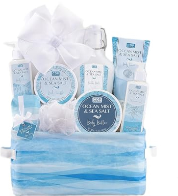 Panier cadeau spa pour femme – Collection spa pour une journée de plage, un cadeau pour elle et un homme, ensemble cadeau pour le bain et le corps, joli panier doublé, chaussons et plus encore par