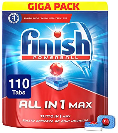 Finish Powerball, Pastillas para lavavajillas todo en uno Máx., Regular, 110 lengüetas, 1800 g