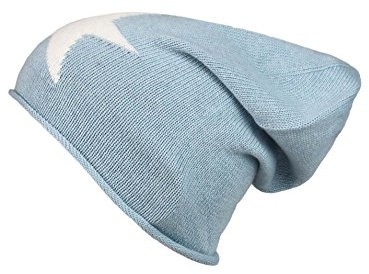 Cashmere Dreams Slouch-Beanie-Mütze mit Kaschmir - Hochwertige Strickmütze für Damen Mädchen - Stern - Hat - One Size - Sommer Herbst und Winter Zwillingsherz (Himmel/weiß)