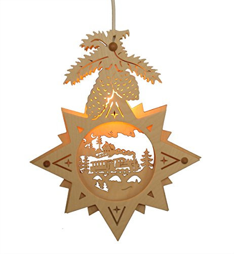 ERM Holzmanufaktur Fensterbild Eisenbahn im Stern - Weihnachten Advent Dekoration beleuchtete Weihnachtsdekoration aus Holz für die Weihnachtszeit