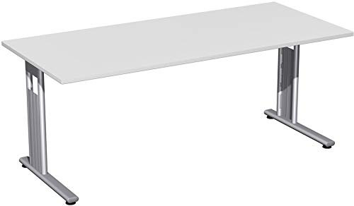 Gera Möbel C Fuß Flex Schreibtisch, Holzdekor, lichtgrau/Silber, 180 x 80 x 72 cm