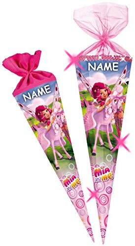 alles-meine.de GmbH mit 3-D Effekt - Glitzer ! Schultüte - Mia and Me - Einhorn Kyara - 70 cm - rund - incl. Name - Organza Abschluß - Zuckertüte - mit/ohne Kunststoff ..