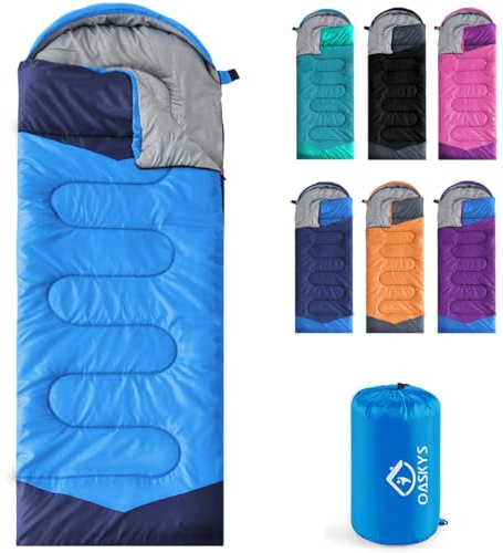 oaskys Camping Sleeping Bag - 3 Season Warm & Cool Weather - Summer Spring Fall Lightweight Waterproof for Adults Kids - Camping Essentials Gear Accessories Hiking Sleep Must Haves