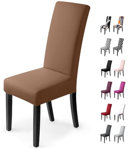 Stuhlhussen 6Stück,Stretch-Stuhlbezug elastische moderne Husse Elasthan Stretchhusse Stuhlbezug Stuhlüberzug.bi-elastic Spannbezug,sehr pflegeleicht und langlebig Universal(6 StückSilber-Beige-stein)