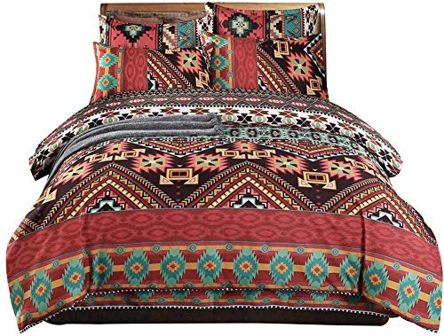 Loussiesd Boho Duvet Cover Set Super King Ethnic Exotic Bohemian Bedding Set Southwestern Bohemia Bedspread Cover Microfiber Aztec