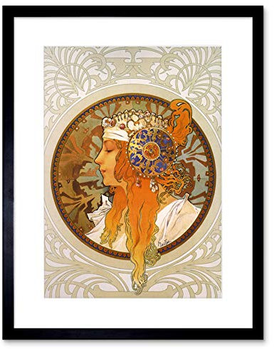 Wee Blue Coo Mucha Byzantine Head Blonde Headdress Artwork Framed Wall Art Print 9X7 Inch