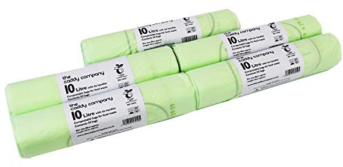 10L x 250 Tie Handle Compostable Kitchen Caddy Liners - Large Food Waste Bin Liners - EN 13432-10 Litre Tie-Handle Bags with Composting Guide