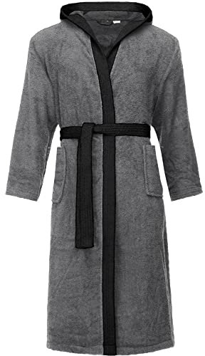 Ladeheid Peignoir de Bain Éponge 100% Coton Homme LA40-190 (Gris Foncé-12/Noir-30, M)