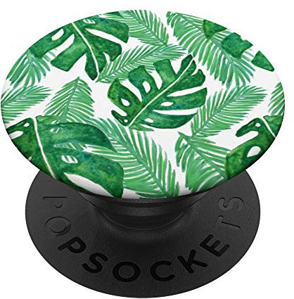 Tropisch Monstera Palme Blatt Muster Grün Sommer Pflanzen PopSockets PopGrip: Ausziehbarer Sockel und Griff für Handys/Tablets mit Tauschbarem Top