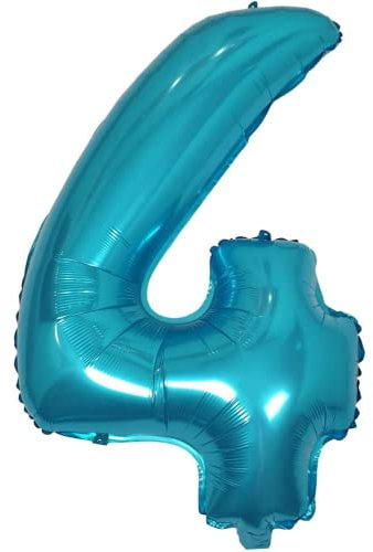 DIWULI Luftballon 4 Geburtstag XL Blau - Zahlen-Ballon Deko