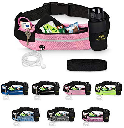 Lucky Humans Laufgürtel Sport, Joggen & Laufen mit Handy-Tasche Rosa - Damen, Frauen & Mädchen Bauchtasche mit Flaschen & Handy-Halterung - Trinkgürtel Running & Walking Belt - Jogging & Lauf Zubehör