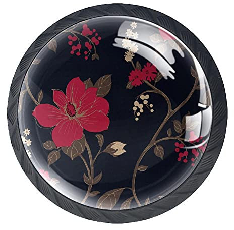 Set mit 4 roten Retro-Blumenmotiven für Schrank, Kommode, Schrank, Möbel, Tür, Küche
