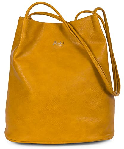 Mabel London Women's Fashion Designer Medium Size Plain Soft Vegan Leather Hobo Bucket Tote Shoulder Bag - Delilah (Deep Mustard)
