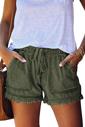 HVEPUO Jeans Shorts Damen Kurz Hosen Armeegrün S