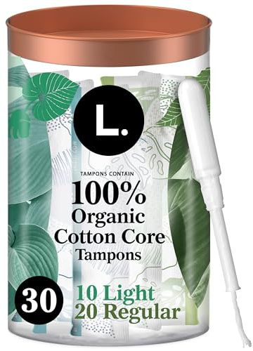 L. Cotton Tampons Light/Regular Absorbency Multipack, Free from Chlorine Bleaching, Pesticides, Fragrances, or Dyes, 30 Count