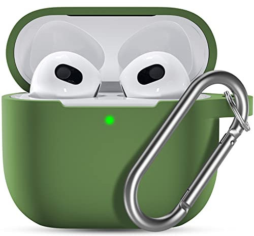 Ouwegaga Kompatibel mit AirPods 3 Generation Hülle 2021 - Silikon Schutzhülle für AirPods 3, Silikonhülle Haut Case Hülle für AirPods 3 Generation, Mit Karabiner -Grün