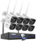 ANNKE 3MP Funk Überwachungskamera Set Aussen 10CH 5MP NVR mit 8 Pcs 3MP WiFi Kameras Videoüberwachungs Set mit 4TB Festplatte unterstützt Audioaufzeichnung, IP66 Wetterfest, Kompatibel mit Alexa