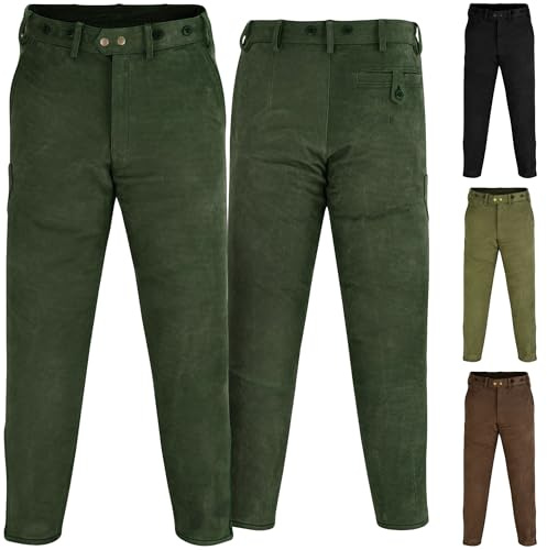 German Wear Lange Jagd- und Trachtenlederhose aus Büffelleder – Robuste Nubuckleder-Hose mit Reißverschluss am Bein für Jäger und Outdoor-Aktivitäten -