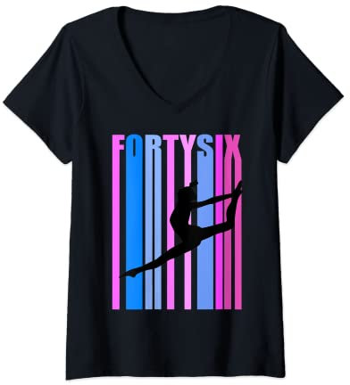 Damen Damen Turnanzug zum 46. Geburtstag, Retro, Tanzen T-Shirt mit V-Ausschnitt