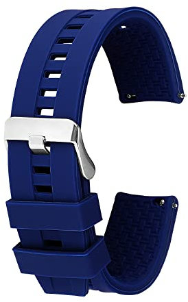 cobee Bracelets de montre en silicone, Sangles de rechange en caoutchouc souple à dégagement rapide avec boucle argentée Bracelet de montre en silicone étanche pour homme femme sport (22mm Bleu Foncé)