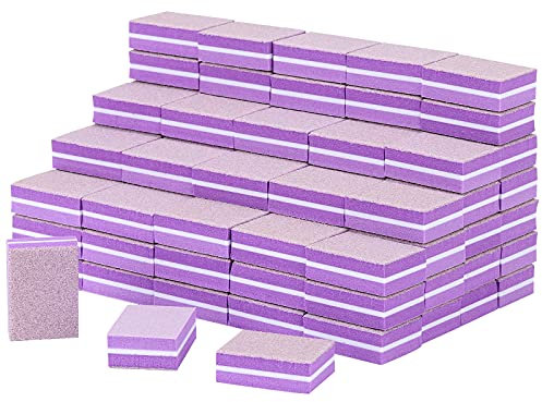 100 Pcs Mini Nail Buffer Blocks 180/100 Grit Sandwich Nail Buffer Washable for Nail Care(Purple)
