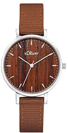 s.Oliver Armbanduhr Damen Quarzuhr Analog, mit Nylon Armband, Braun, 3 bar Wasserdicht, Kommt in Uhren Geschenk Box