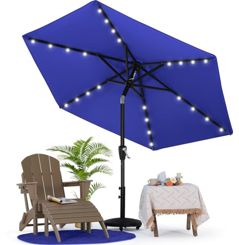 MASTERCANOPY Paraguas de patio con 32 luces LED solares, 8 varillas (2,3 m, azul)