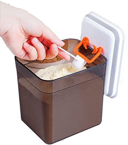 DXIA Milchpulver Spender, Milchpulver Aufbewahrung, Tragbarer Baby Milchpulver Behälter, Einhandbedienung, Abnehmbar, für Getreide, Milchpulver, Snacks (Braun-1700ml)