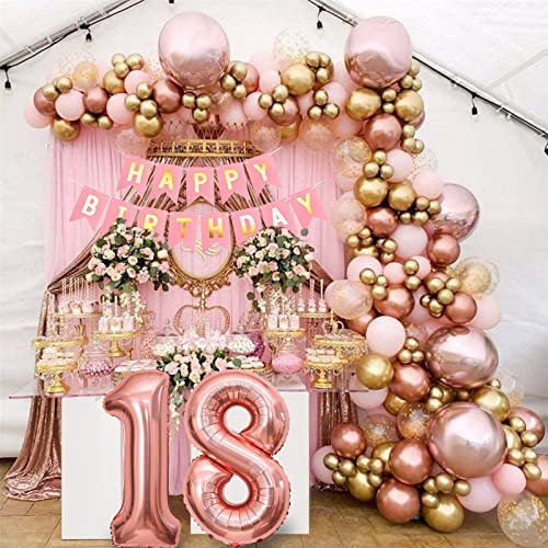 DUGEHO 18 anni Deco Compleanno Ragazza Oro Rosa Arco di Palloncino Kit Ghirlanda Palloncino Arco Kit Lattice Coriandoli Usato Decorazione per Matrimonio Festa Compleanno Festa Battesimo