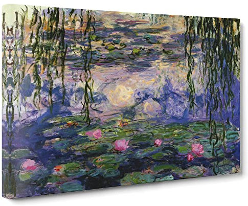 Water Lilies Lily Pond Vol.11 By Claude Monet Classic Painting Canvas Wall Art Print Ready to Hang, Framed Picture for Living Room Bedroom Home Office Décor, 30x20 Inch (76x50 cm)