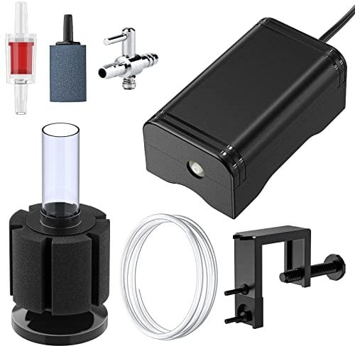 Pawfly Aquarium Air Pump For Fish Tank Hanging Oxygen Aerator Pump with Air Stone Nano Bio Sponge Filter Kit Air Control Valve Airline Tubing and Check Valve Accessories