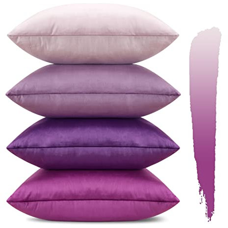Sungeek 4er Set Samt Kissenbezüge 45x45 cm, Dekorativ Zierkissenbezüge Weich Kissenbezug Dekokissen Sofakissen Couchkissen Deko Bezug Kissenhülle für Sofa Schlafzimmer Wohnzimmer (Lila Farbverlauf)