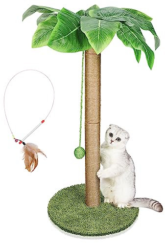 HEVOL Rascador para Gatos de Poste, 85 cm Arbol Rascadors Gatos con Cuerda De Sisal Premium, Arbol Rascador de Gato con Diseño de Bola Colgante, Torres para Gatos Interior envía 1 Juguete de Plumas