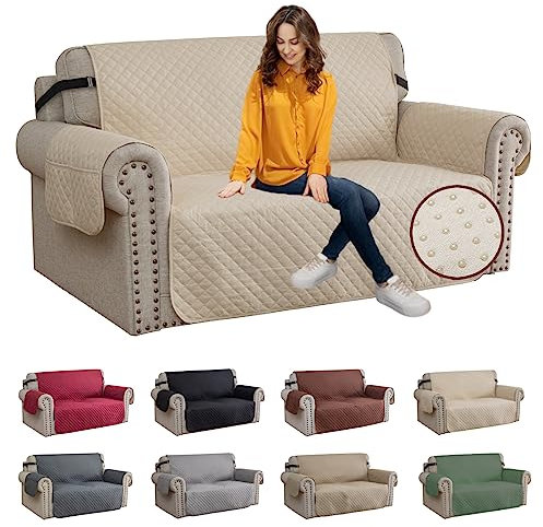 XINEAGE Fundas de sofá 2 Plazas, Fundas de sofá Impermeables, Protector de Sofa Reversible, Fundas de sofá Antideslizantes para Perros Mascotas (2 Plazas, Beige)