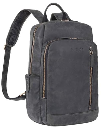 STILORD 'Johnson' Lederrucksack Herren Business Vintage Rucksack für 13,3 Zoll MacBook Laptoprucksack Moderner Daypack für Uni Arbeit Office Echt Leder, Farbe:carbon - grau
