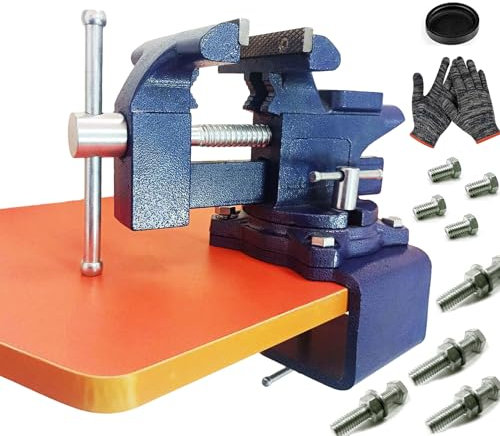 MYTEC Tornillo de banco 2 en 1 resistente para banco de trabajo, tornillo de banco multiusos mejorado, rotación universal de 270°, tornillo de banco de trabajo con abrazadera, 6 pulgadas, azul