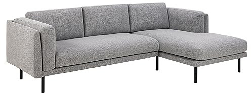 AC Design Furniture Leman 2,5 Sitzer mit Chaise Longue und 3 Kissen, Ecksofa mit Grauem Bouclé Bezug und Schwarzen Metallbeinen, B: 260 x H: 82 x T: 150 cm