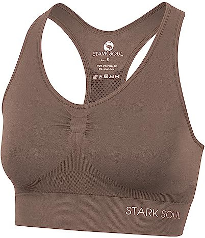 STARK SOUL Bra Light Support - Sport BH doppellagig für Damen - deep Taupe - Größe L