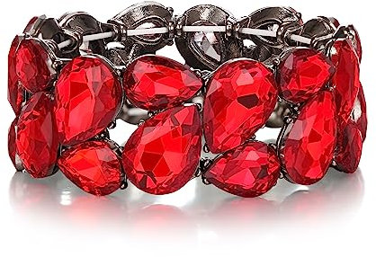 EVER FAITH Stretch Armreif österreichischen Kristall elastische Art Deco elegante Tropfen Vintage Party Armband für Damen Rot Schwarz-Ton