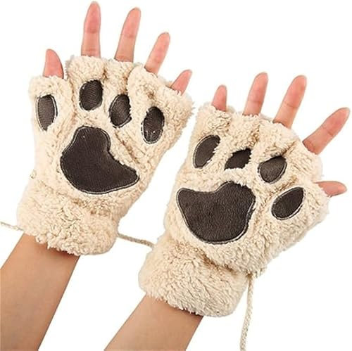 1 Paar Handschuhe Fingerlos Damen Mädchen Plüsch Halb Handschuhe Dicken Warmen Fingerhandschue Niedlich Cartoon Tier Bär Katze Krallen Fäustlinge Winterhandschuhe Plüsch Fingerlose Handschuhe