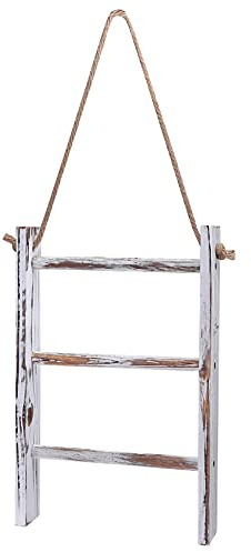 VASDEV Mini-Handtuchhalter zum Aufhängen an der Wand, 3-stöckig, Holz, rustikaler Handtuchhalter, Deckenleiter, Shabby-Deko-Leiter mit Seil für Bauernhaus-Badezimmer-Dekor, zufällige Farb