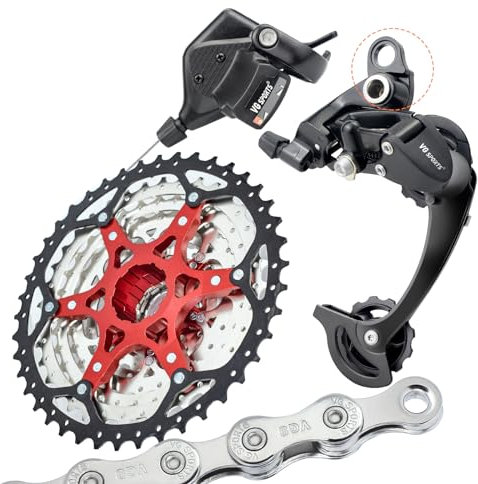 VG Sports 9-Gang-MTB-Gruppen-Fahrradkette, 11-42T Kassette, 1x9-Gang-Schaltwerk und Schalthebel (9S 11-42T Set)