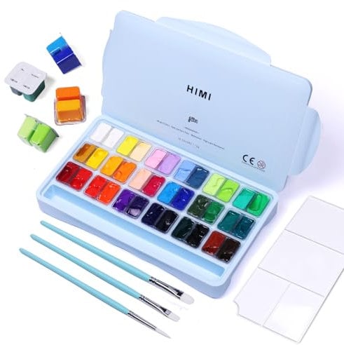 ARTFLY HIMI Gouache Farben Set, 36 Farben x 12 ml, Twin-Jelly-Cup-Design mit 3 Pinseln und einer Palette in einer Tragetasche, Perfekt für Künstler, Studenten, Gouache Undurchsichtige Aquarellmalerei