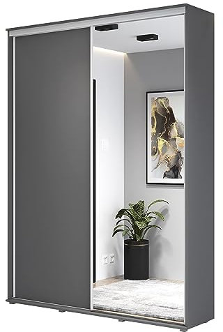 Meble Slupia - Garderobenschrank - Kleiderschrank mit Spiegel und Schiebetüren - 160x242x45 cm - Kleider Schrank Schlafzimmer mit Kleiderstange - ZUZA 01 Anthrazit, Griff