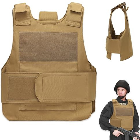 Udbrud Taktische Weste, Weste Einstellbar Einsatzweste Stichfeste Unterziehwest Tactical Vest CS Airsoft Paintball Weste Schützt Brust und Rücken für Jagd Wandern Safari Arbeiten-Khaki