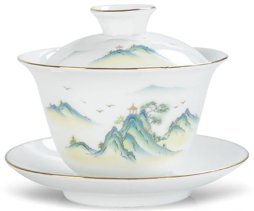 Fashion & Lifestyle Jingdezhen Théière traditionnelle chinoise Gaiwan 150 ml Grand Gaiwan, tasse à thé et soucoupe en porcelaine avec couvercle, ensemble de tasses à thé Sancai faites à la main en