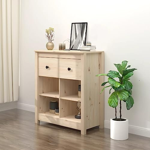 QJBSAVVA Sideboard, Bücherregal mit Türen Kommode mit Schubladen Garderobe Set Tv Schrank Hoch Geeignet für Küche Wohnzimmer Schlafzimmer Badezimmer 70x35x80 cm Massivholz Kiefer